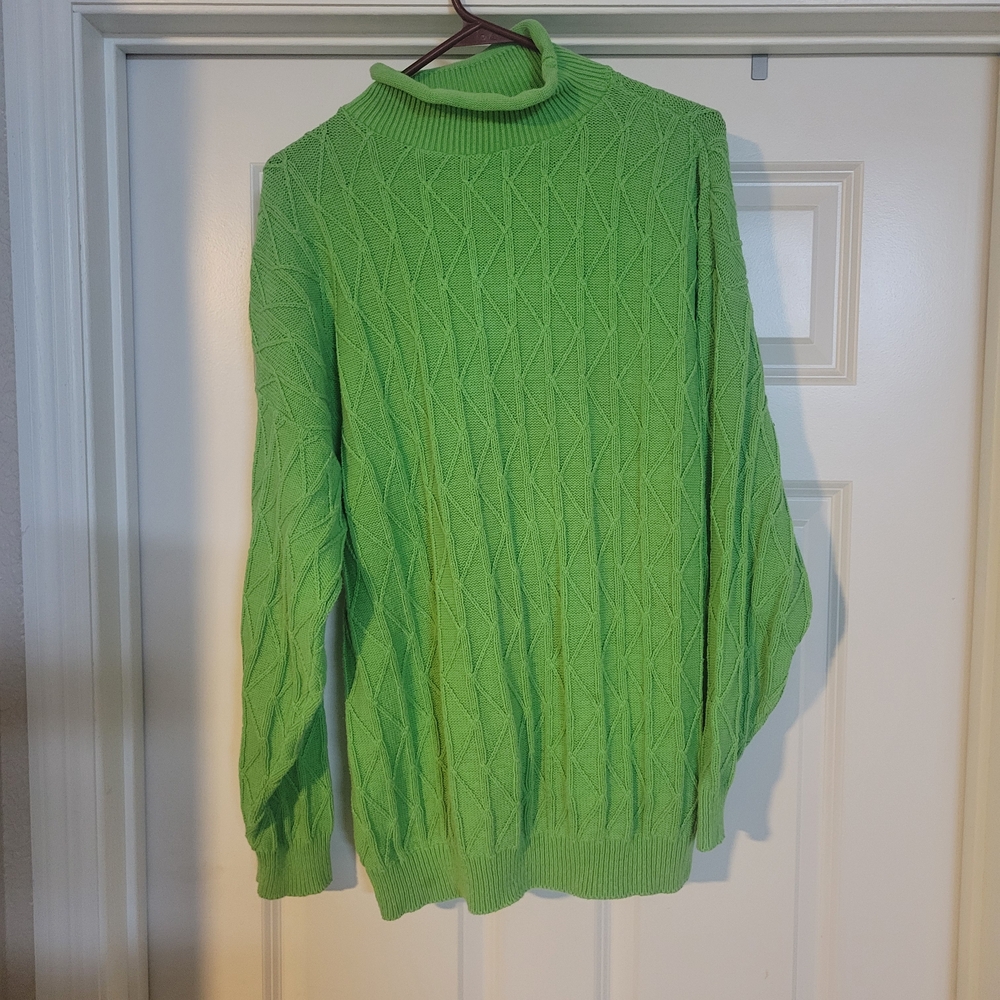 Vibrant Green Women's Cable Knit Turtleneck Sweater